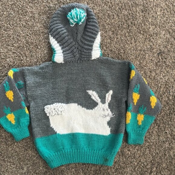 Handmade Bunny Easter Sweater With Hood Carrots - Picture 6 of 13